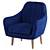 Modern Blue Polyester Wood Accent Chair 3D model small image 3