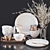 Monochrome Dinnerware Set with Glass 3D model small image 1