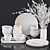 Monochrome Dinnerware Set with Glass 3D model small image 5