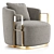 Boho Fabric Armchair with Brass Base 3D model small image 1