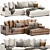  Elegant Sectional Sofa in Velvet 3D model small image 1