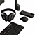 Sleek Black Desk Essentials Set 3D model small image 3