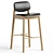 Sleek Leather Oak Bar Stool 3D model small image 1