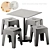 Modern Steel Cafe Table & Stool 3D model small image 1