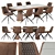 Modern Brown Dining Set with Table 3D model small image 1