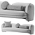 Modern Grey Boucle Three-Seater Sofa 3D model small image 3