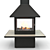 Cube Island Fireplace with Glass Doors 3D model small image 2