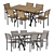 Teak Metal Dining Furniture Set 3D model small image 2