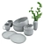 Gray Ceramic Dining Set Meibo 3D model small image 2